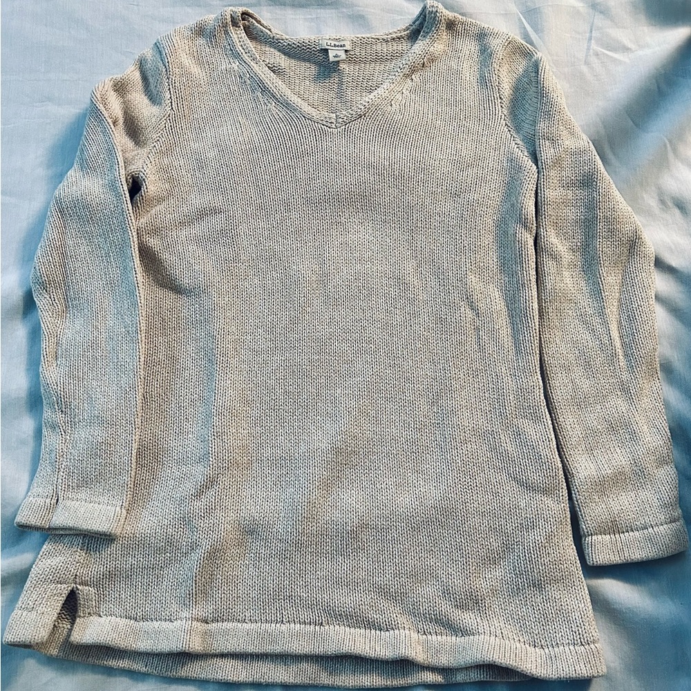 LL Bean Oatmaeal V Neck Sweater Item ID 286480
